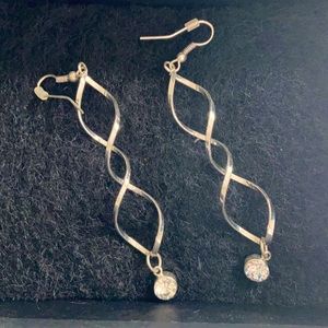 Silver Spiral Earrings with Rhinestones
